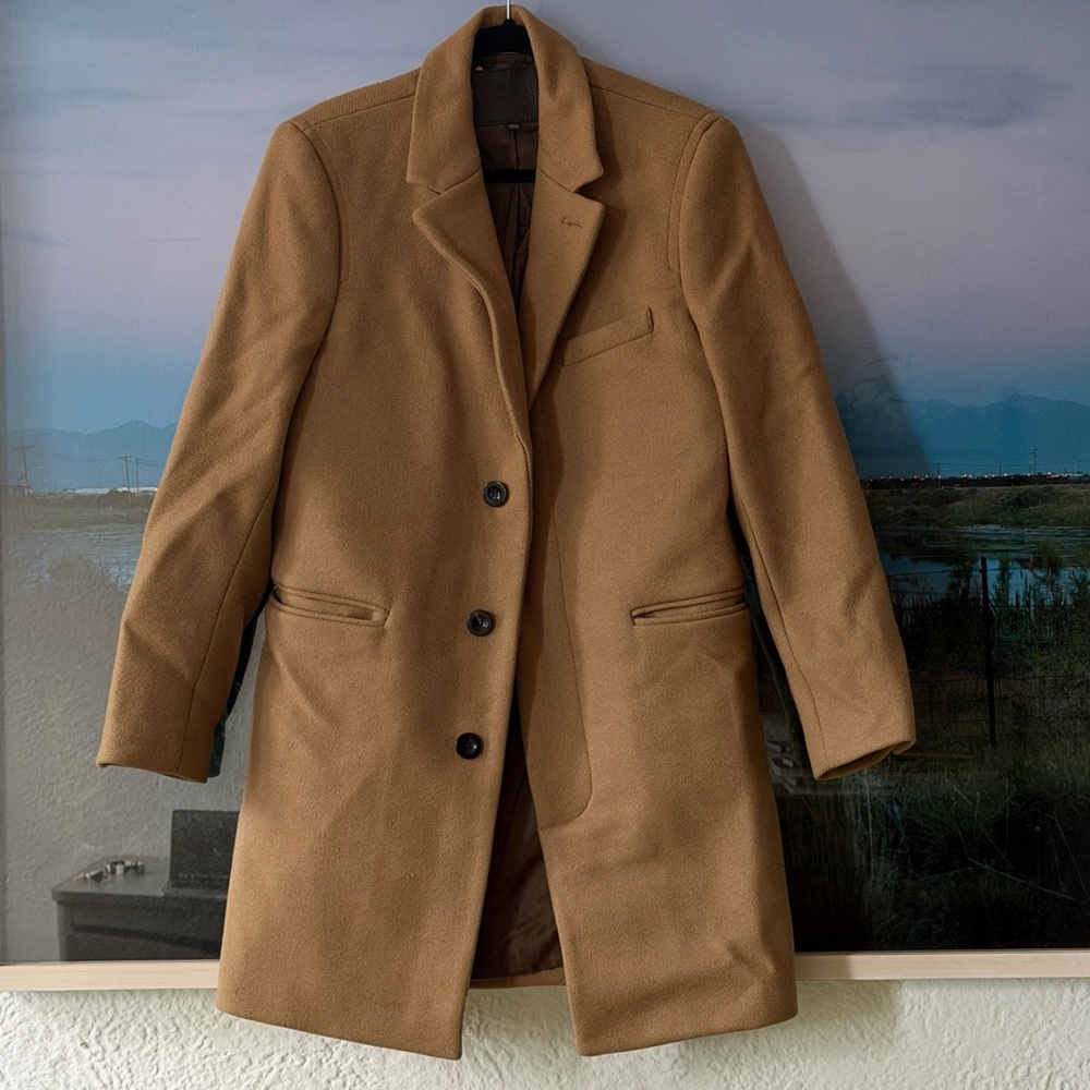 Camel Tan Coach Wool and Leather Overcoat